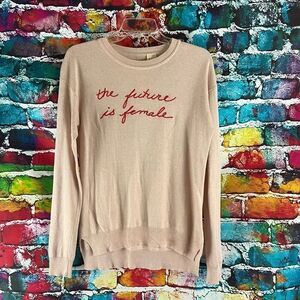 Anthropologie Moth Pullover The Future is Female Sweater Pink Size XS